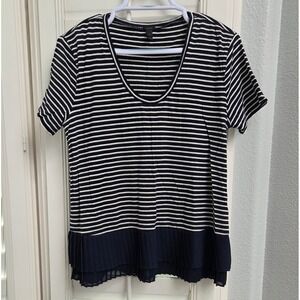 J. Crew Striped Tee Shirt Pleated Hem Short Sleeve‎ Top Nautical Size S